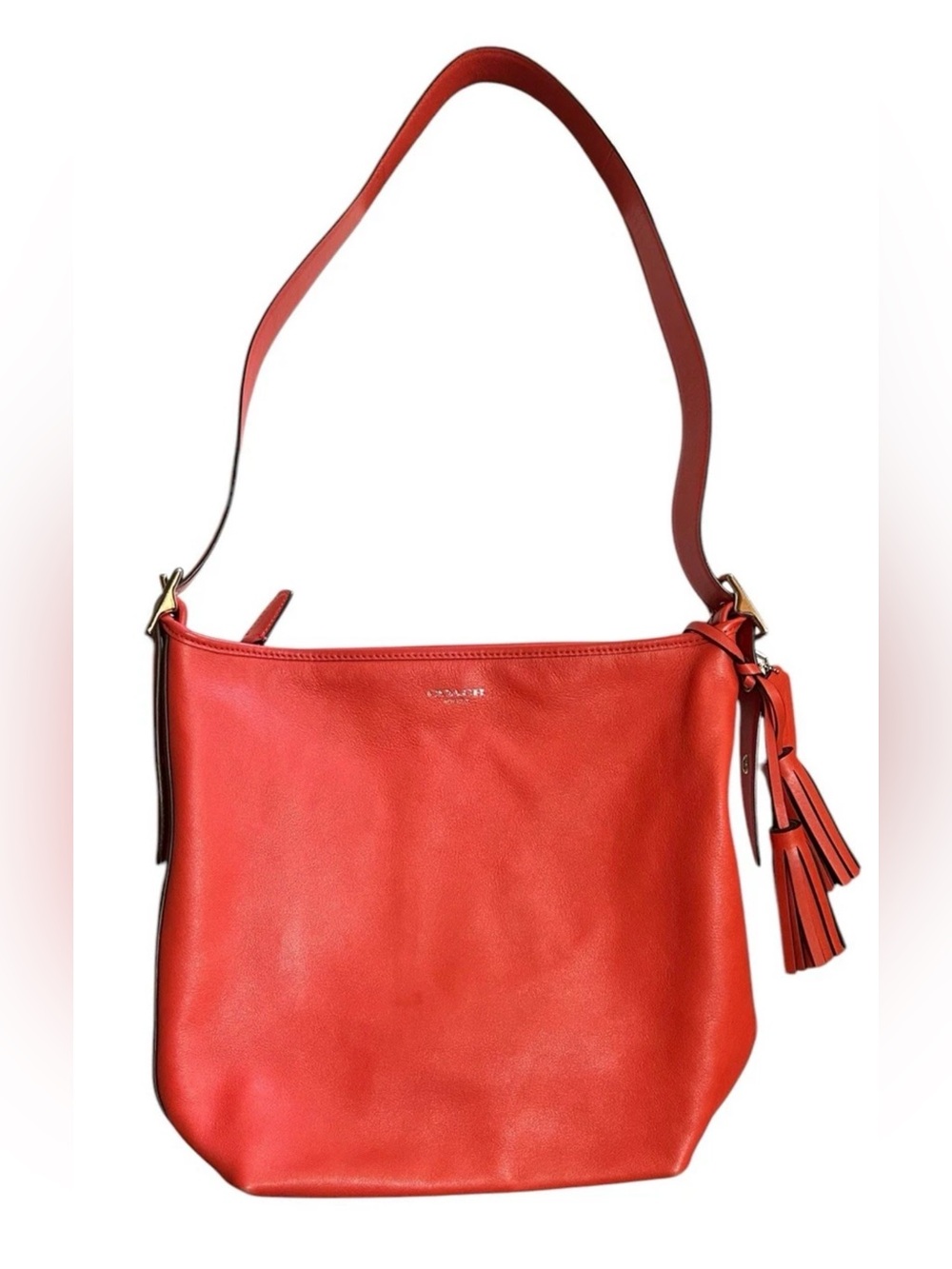 Coach Red Leather Shoulder Hobo with Tassel Charm